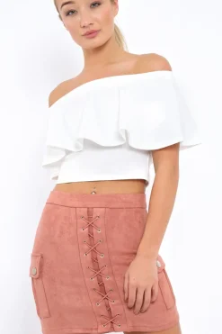 Rebellious Fashion Dusty Pink Suedette Lace Up Skirt - Ressie