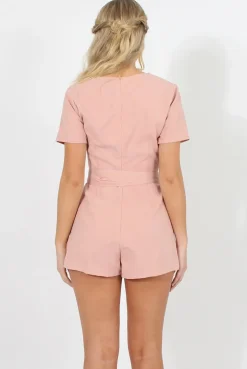 Rebellious Fashion Dusty Pink Tie Back Playsuit - Lunah