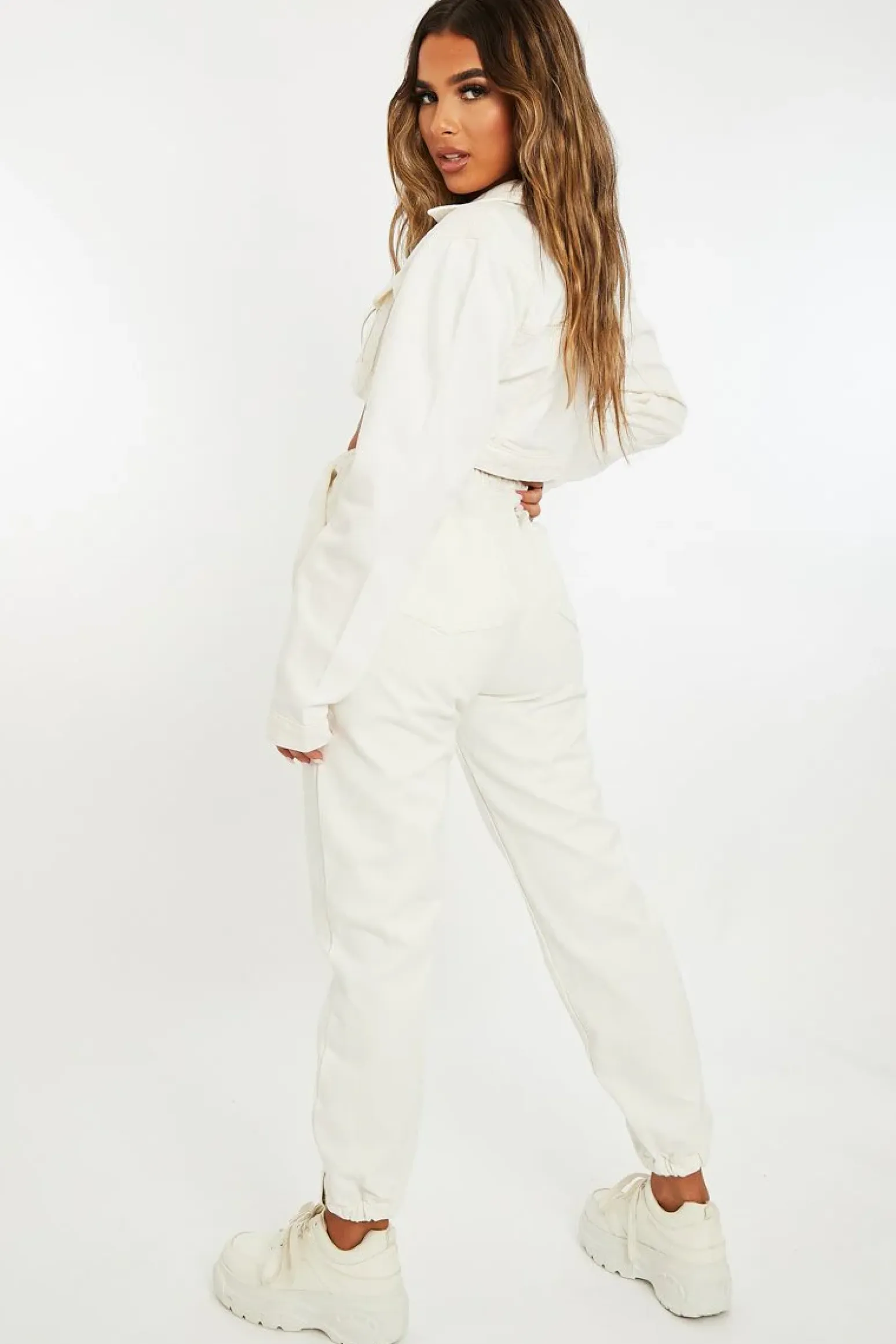 Rebellious Fashion Ecru White Denim Oversized Joggers - Vylette