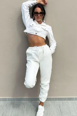 Rebellious Fashion Ecru White Denim Oversized Joggers - Vylette