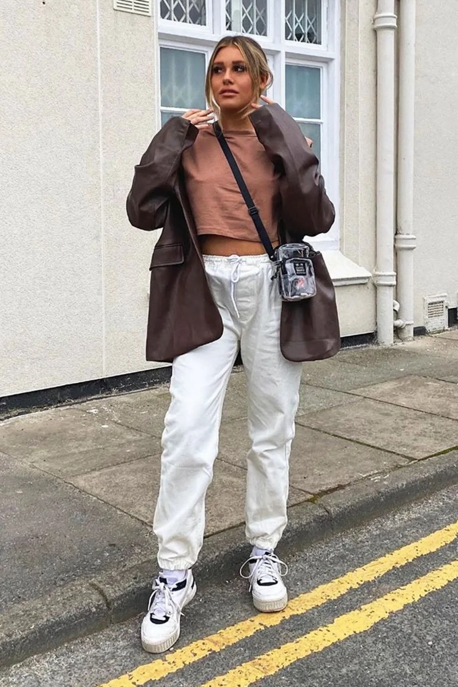 Rebellious Fashion Ecru White Denim Oversized Joggers - Vylette