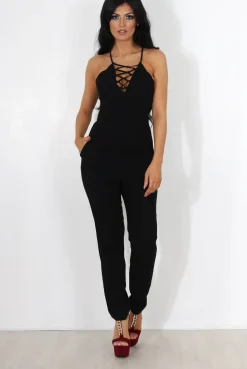 Rebellious Fashion Eilysh Black Lace Up Jumpsuit
