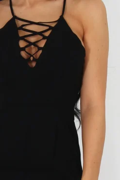 Rebellious Fashion Eilysh Black Lace Up Jumpsuit
