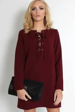 Rebellious Fashion Elle Wine Lace Up Dress