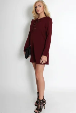 Rebellious Fashion Elle Wine Lace Up Dress