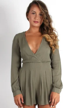 Rebellious Fashion Ellie Khaki Cross Front Playsuit