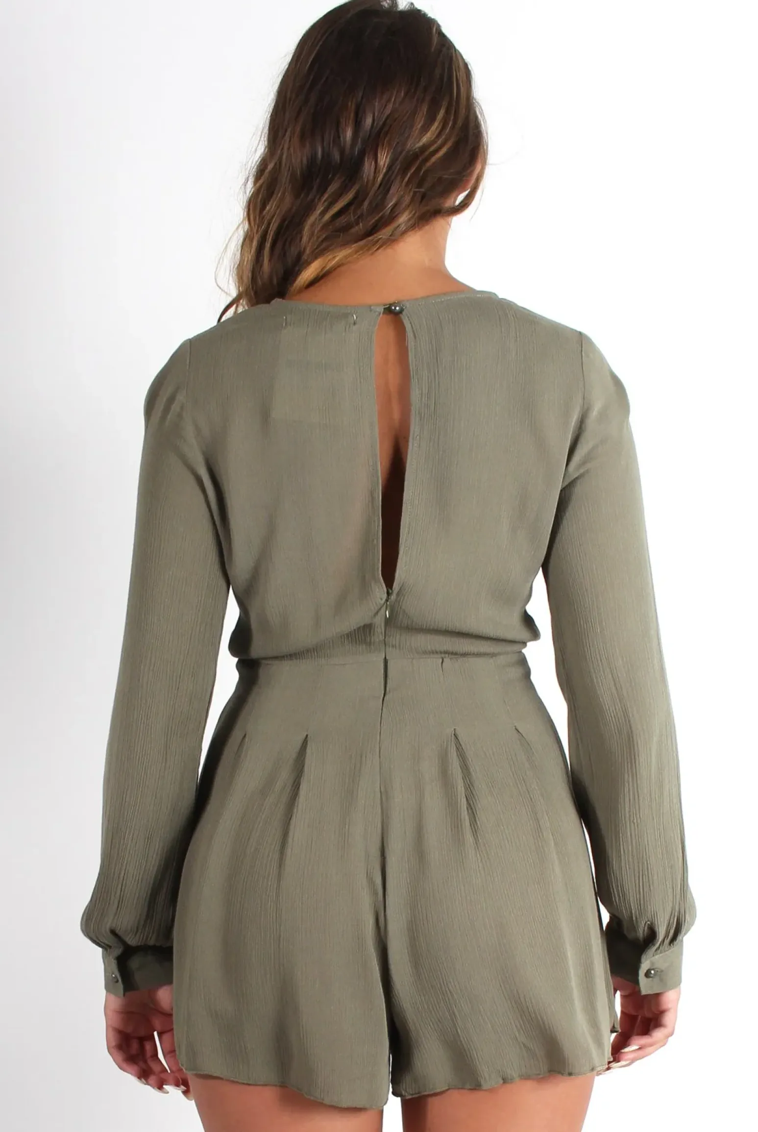 Rebellious Fashion Ellie Khaki Cross Front Playsuit