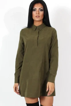 Rebellious Fashion Elodie Khaki Shirt Dress