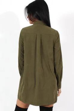 Rebellious Fashion Elodie Khaki Shirt Dress