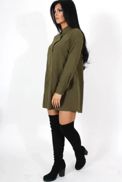Rebellious Fashion Elodie Khaki Shirt Dress