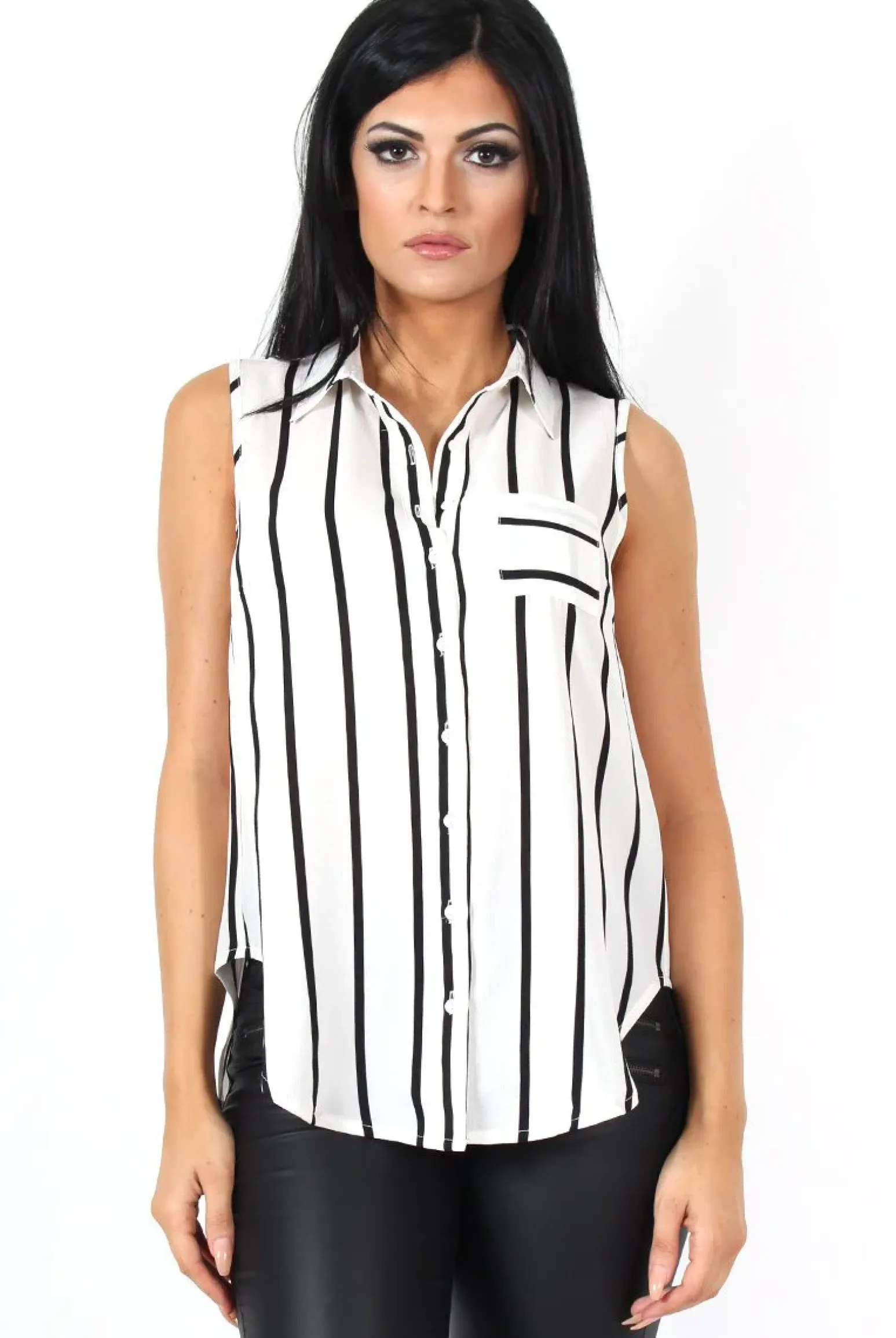 Rebellious Fashion Elsie Black And White Split Striped Shirt