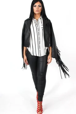 Rebellious Fashion Elsie Black And White Split Striped Shirt