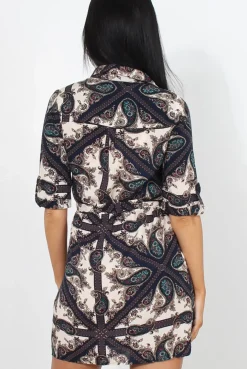 Rebellious Fashion Elyse Navy Paisley Print Shirt Dress