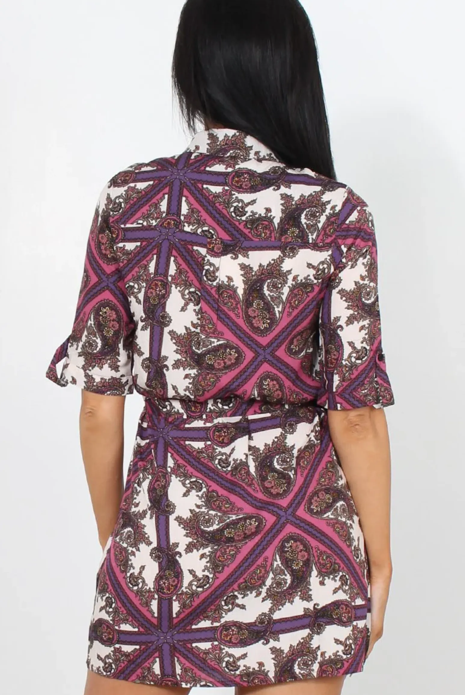 Rebellious Fashion Elyse Pink Paisley Print Shirt Dress