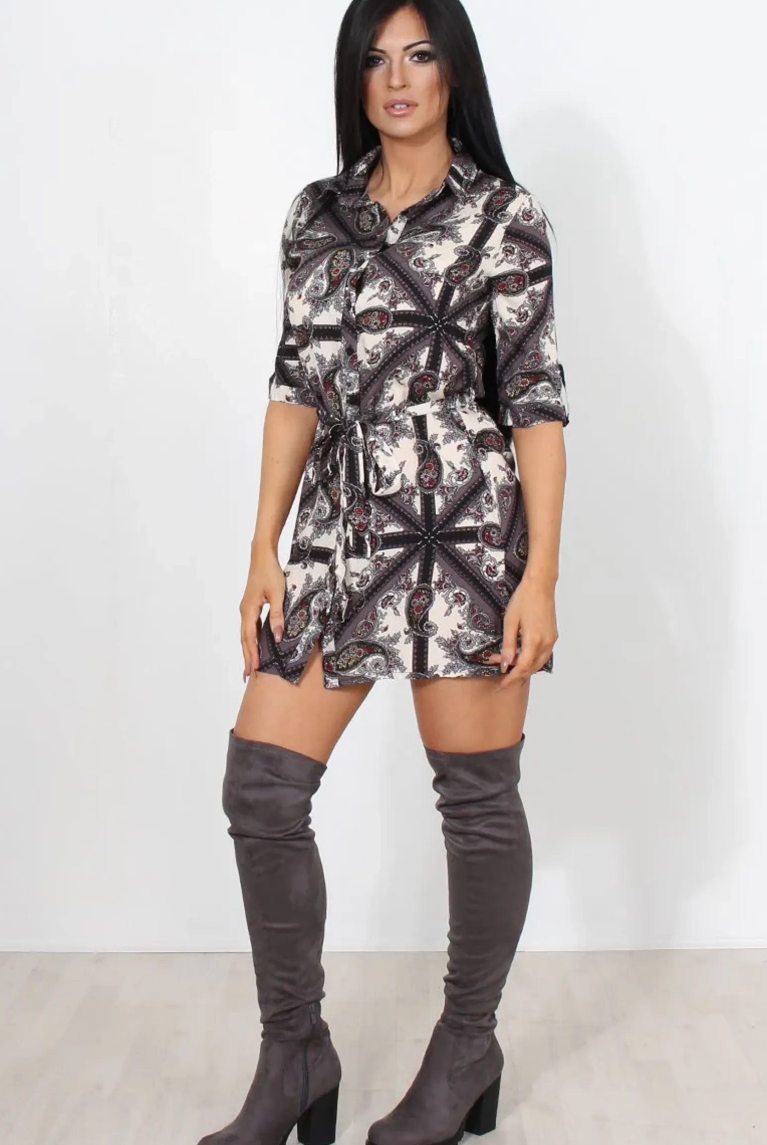 Rebellious Fashion Elyse Purple Paisley Print Shirt Dress