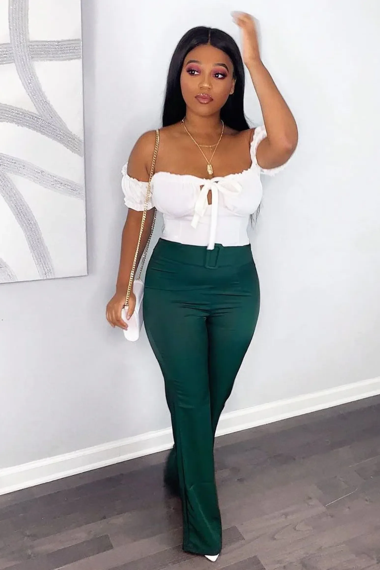 Rebellious Fashion Emerald Belted Wide Leg Trousers - Isadore