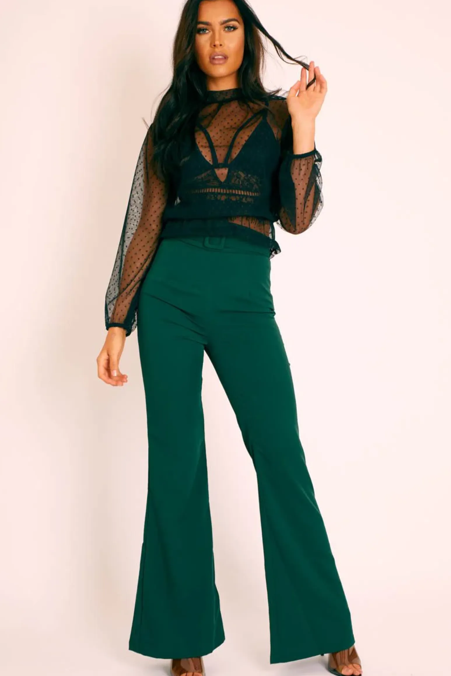 Rebellious Fashion Emerald Belted Wide Leg Trousers - Isadore