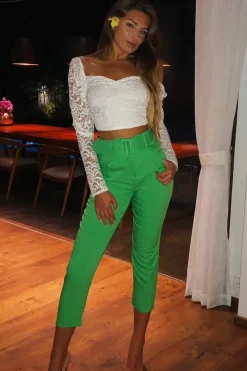 Rebellious Fashion Emerald Green Belted Tapered Peg Trousers - Jessika