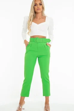 Rebellious Fashion Emerald Green Belted Tapered Peg Trousers - Jessika