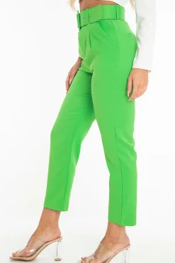 Rebellious Fashion Emerald Green Belted Tapered Peg Trousers - Jessika