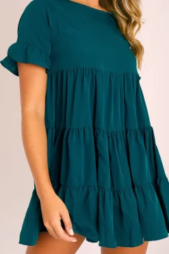 Rebellious Fashion Emerald Green Smock Tiered Frill Sleeve Mini Dress - Olah