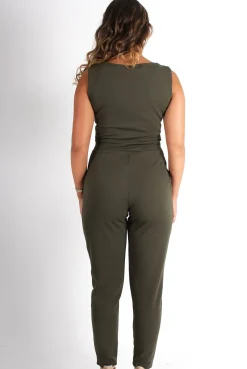 Rebellious Fashion Emily Khaki Tie Front Jumpsuit