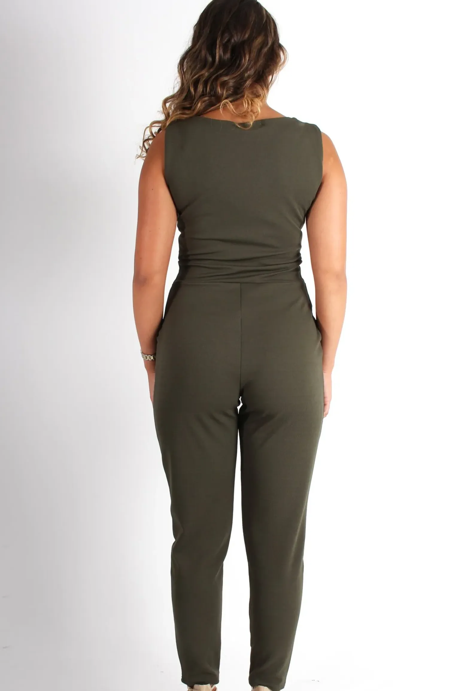 Rebellious Fashion Emily Khaki Tie Front Jumpsuit