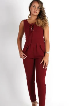 Rebellious Fashion Emily Wine Tie Front Jumpsuit