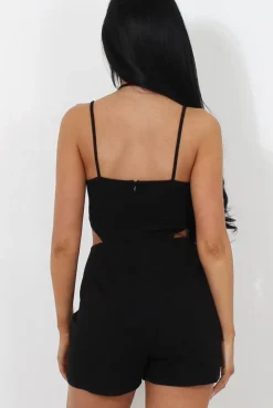 Rebellious Fashion Fai Black Cut Out Halter Neck Playsuit