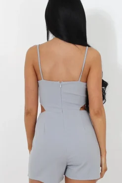 Rebellious Fashion Fai Grey Cut Out Halter Neck Playsuit