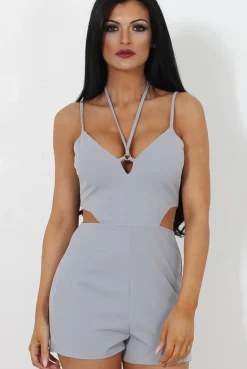 Rebellious Fashion Fai Grey Cut Out Halter Neck Playsuit