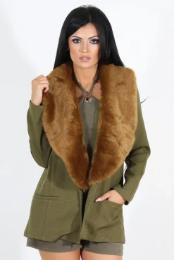 Rebellious Fashion Felicia Khaki Faux Fur Jacket