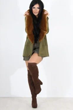 Rebellious Fashion Felicia Khaki Faux Fur Jacket