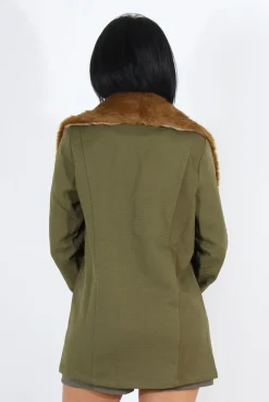 Rebellious Fashion Felicia Khaki Faux Fur Jacket
