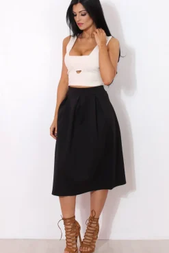 Rebellious Fashion Fergi Black Pleated Midi Skirt