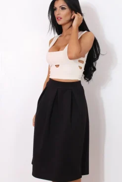 Rebellious Fashion Fergi Black Pleated Midi Skirt