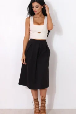 Rebellious Fashion Fergi Black Pleated Midi Skirt