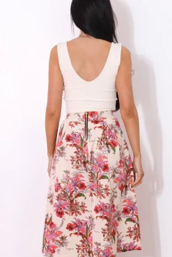 Rebellious Fashion Fergi Nude Floral Print Midi Skirt