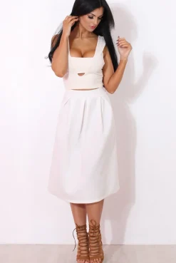 Rebellious Fashion Fergi White Pleated Midi Skirt
