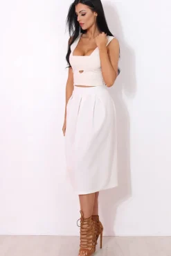 Rebellious Fashion Fergi White Pleated Midi Skirt