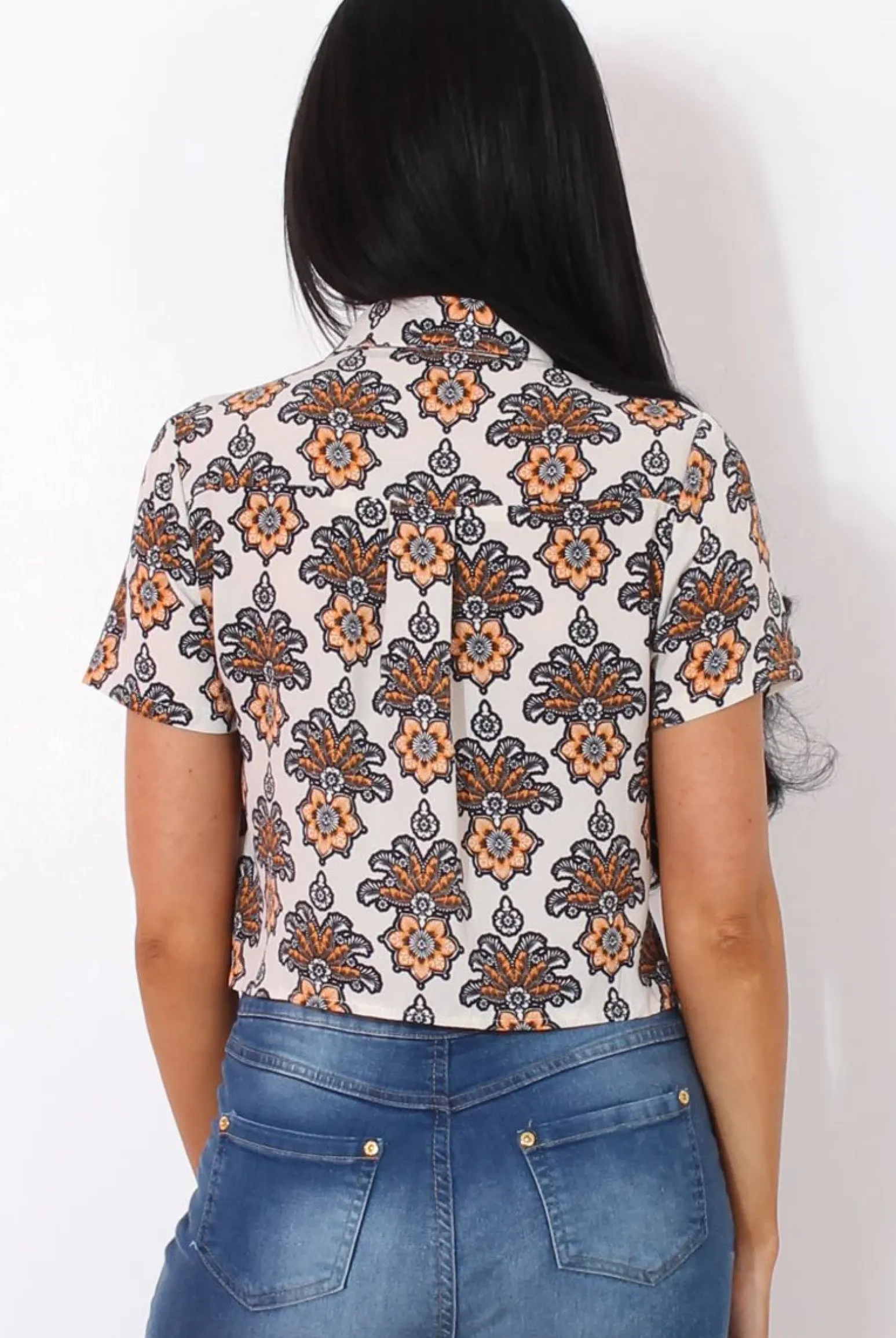 Rebellious Fashion Fern Rust Floral Crop Shirt