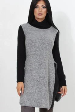 Rebellious Fashion Filipina Grey Sleeveless Side Split Jumper