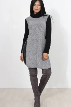 Rebellious Fashion Filipina Grey Sleeveless Side Split Jumper