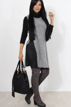 Rebellious Fashion Filipina Grey Sleeveless Side Split Jumper