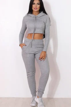 Rebellious Fashion Fiona Grey Ribbed crop Loungewear set