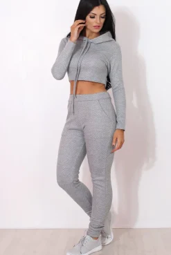 Rebellious Fashion Fiona Grey Ribbed crop Loungewear set