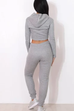 Rebellious Fashion Fiona Grey Ribbed crop Loungewear set