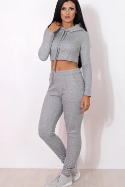 Rebellious Fashion Fiona Grey Ribbed crop Loungewear set