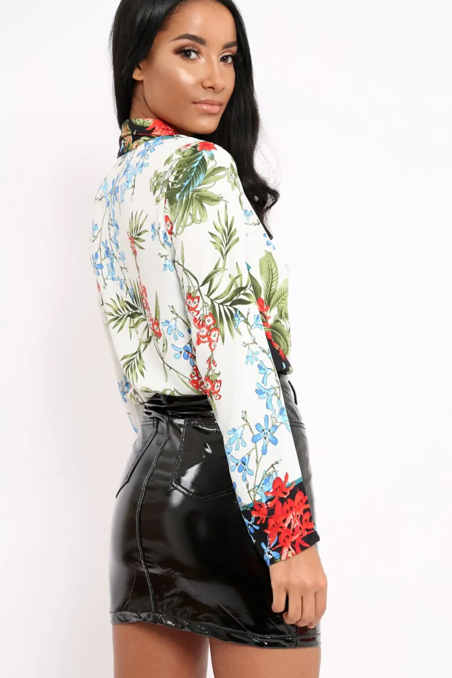 Rebellious Fashion Floral Button Down Blouse with Black Contrast - Katherine