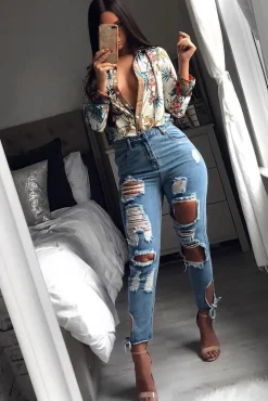 Rebellious Fashion Floral Button Down Blouse with Beige Contrast - Katherine